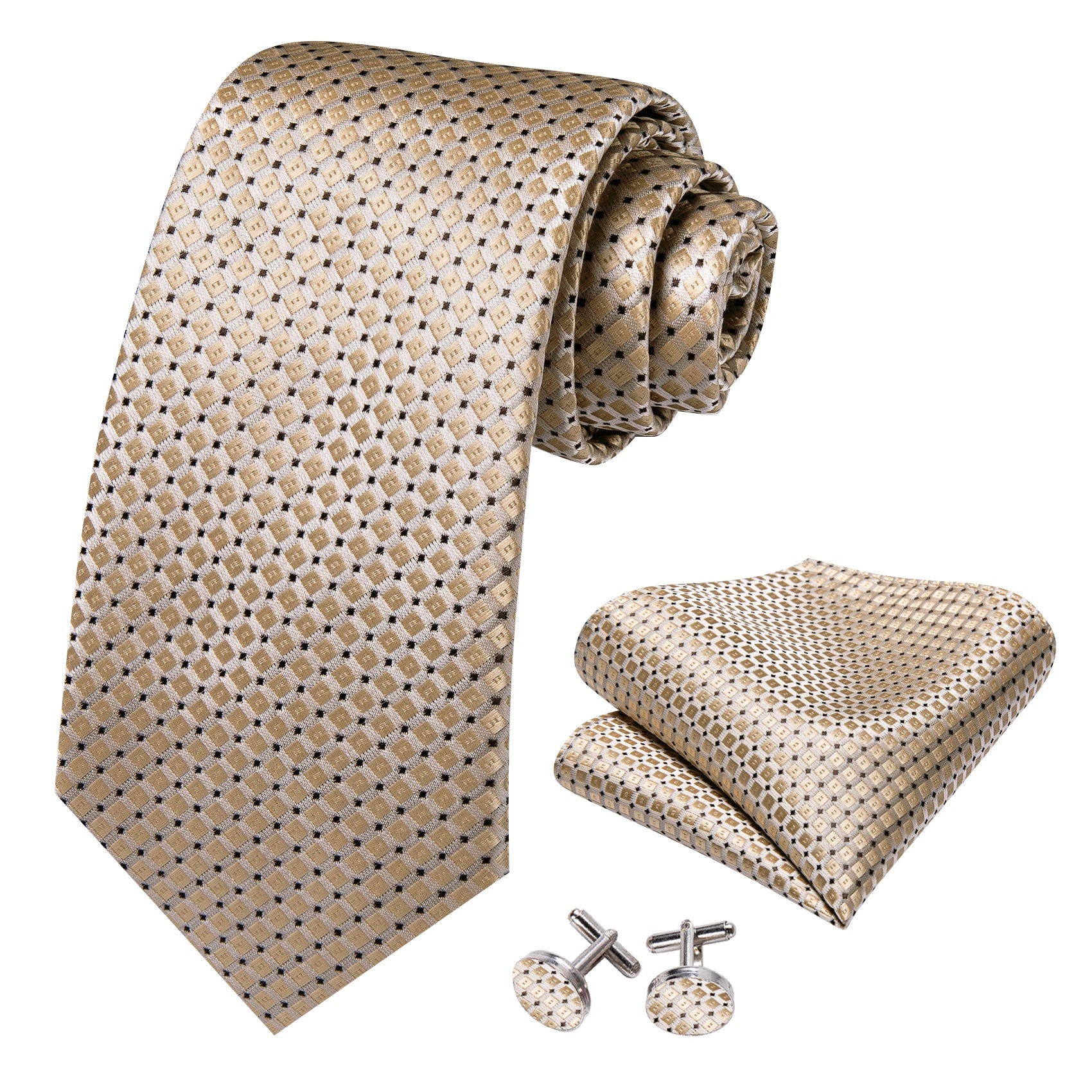 Square Dots Men Tie Handkerchief Cufflinks Set Woven Necktie For Wedding Party Business Male Ties Gift Casual Formal