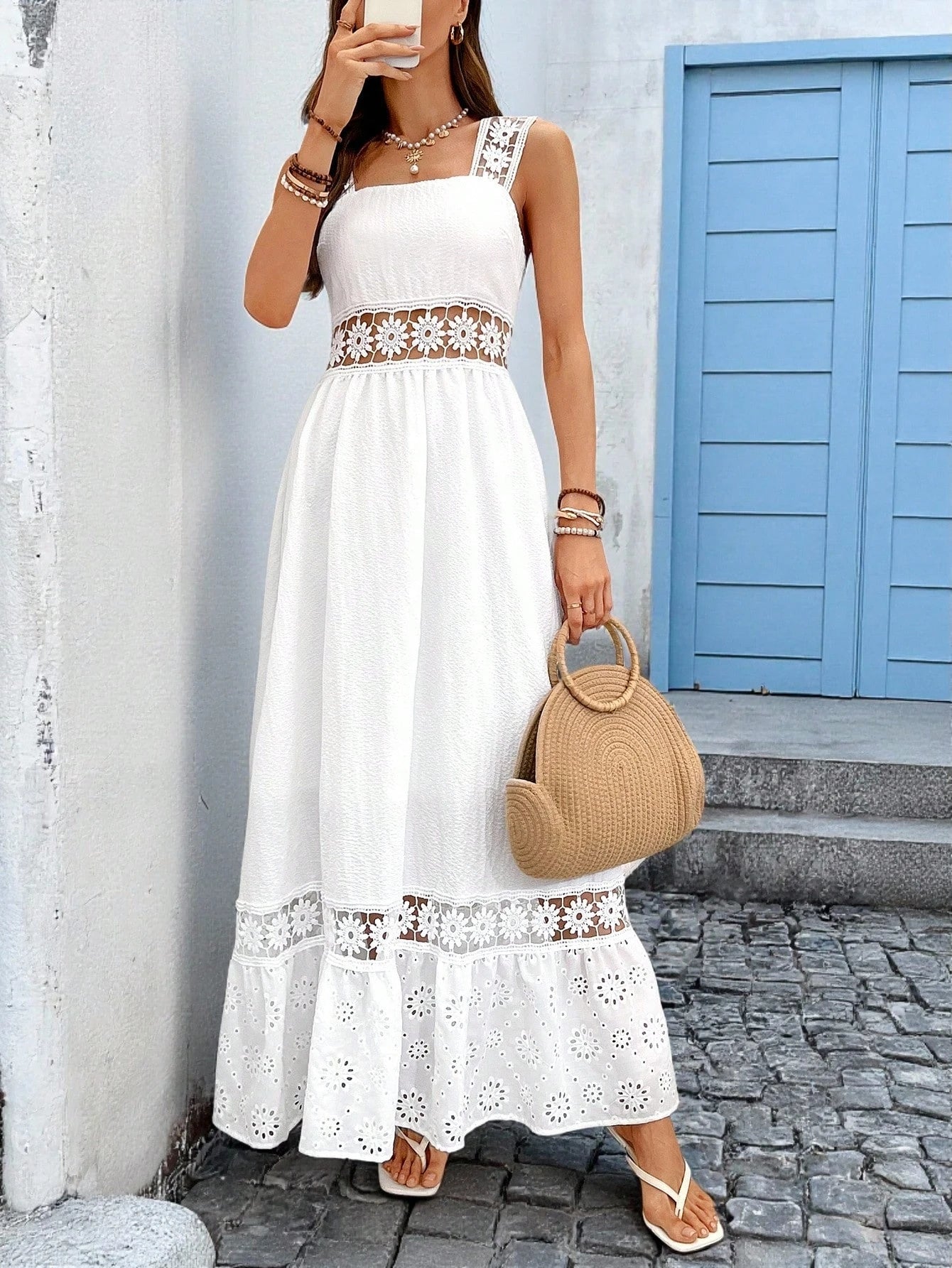 Vestido Longo Feminino Vazado Branco by Loja Bruna Modas