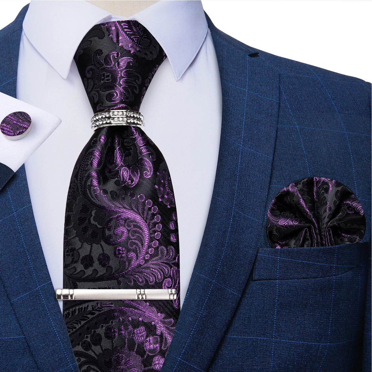 Gravata Masculina Plissada de Luxo com Acessórios