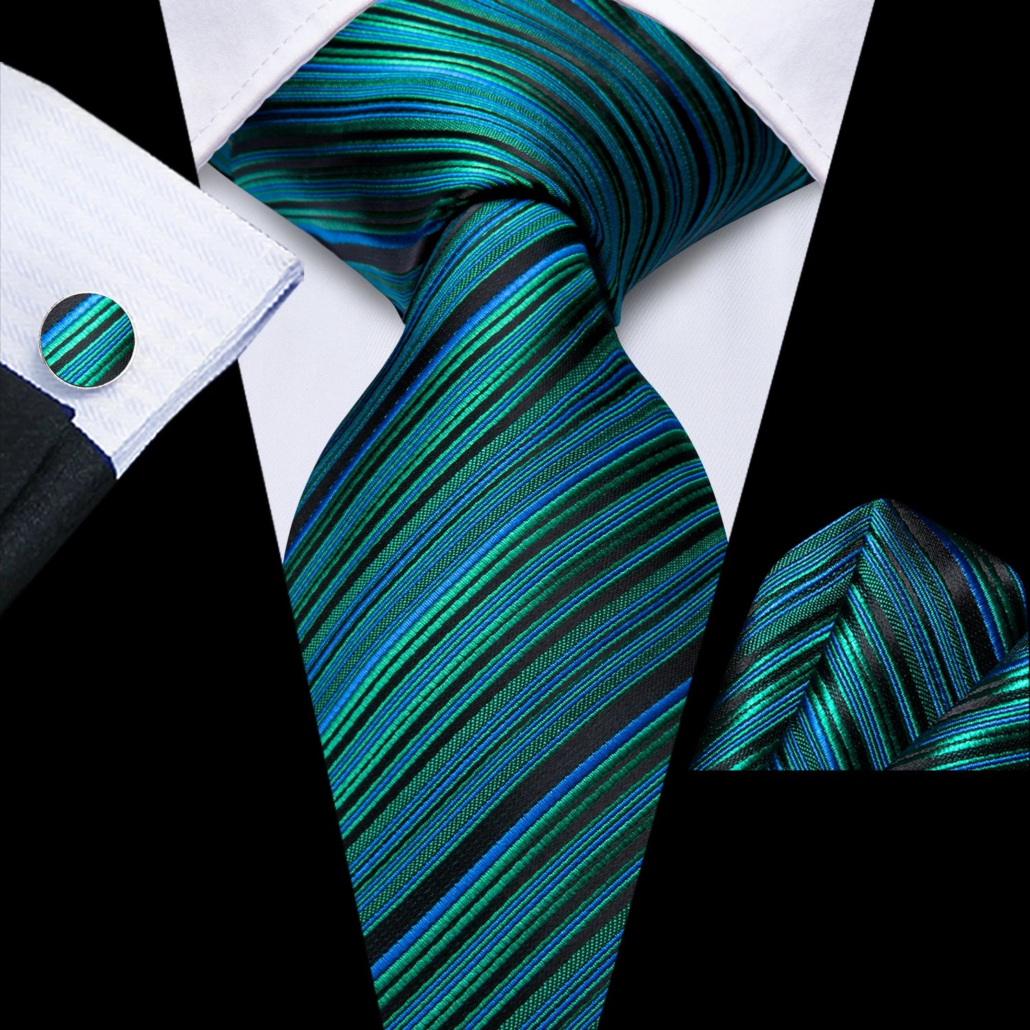 Kit Gravata Masculina Social Estilo Moderno com Lenço e Abotoaduras Premium