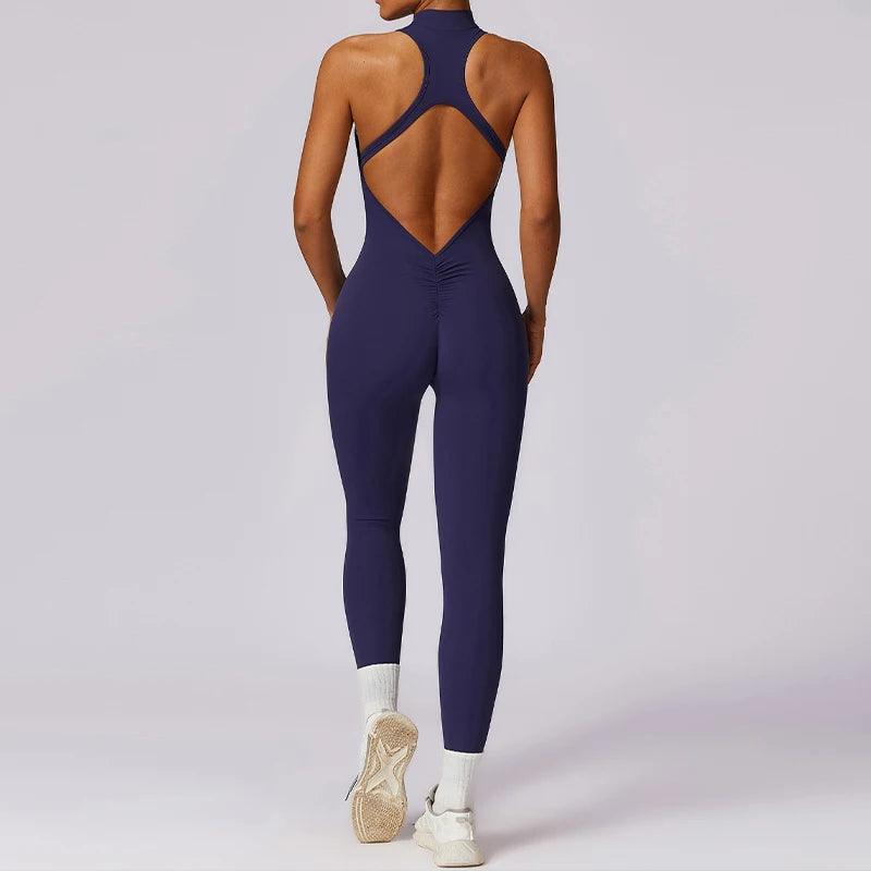 Macacão Feminino Fitness V-Back com Zíper