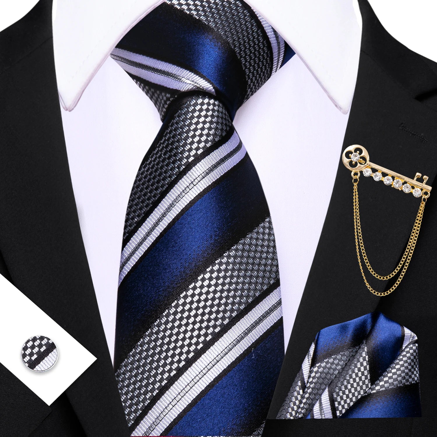 Conjunto de Gravata Masculina com Broche e Lenço