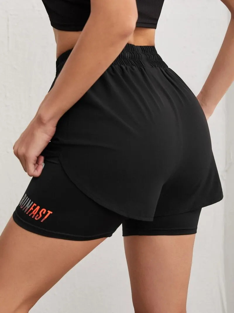 Short Feminino De Yoga De Cintura Alta Com Elástico Para Corrida
