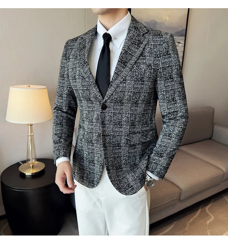 Blazer Masculino Xadrez Estilo Britânico Elegante e Moderno