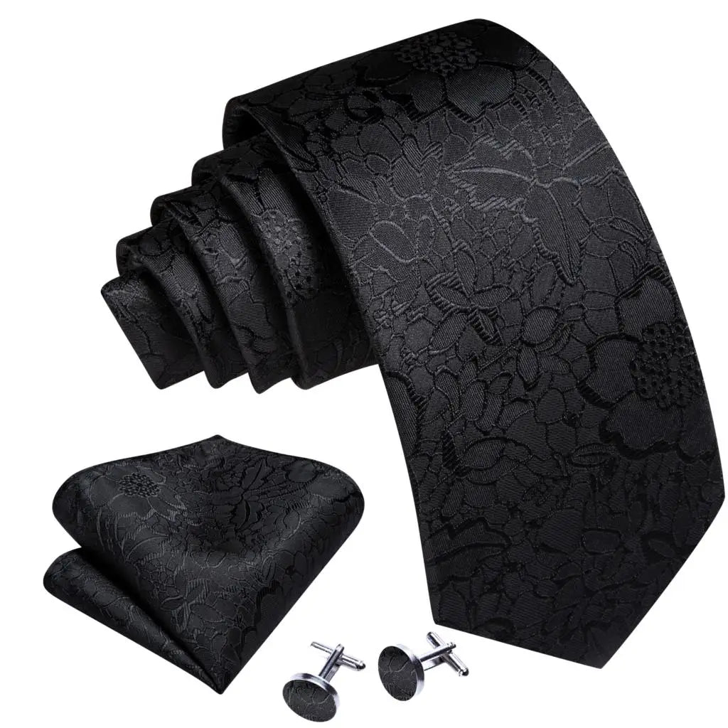 Conjunto de Gravata Masculina de Luxo com Lenço e Abotoaduras