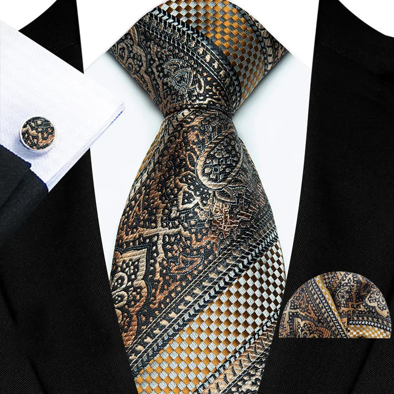 Gravata Masculina de Luxo com Estampa Paisley com Acessórios