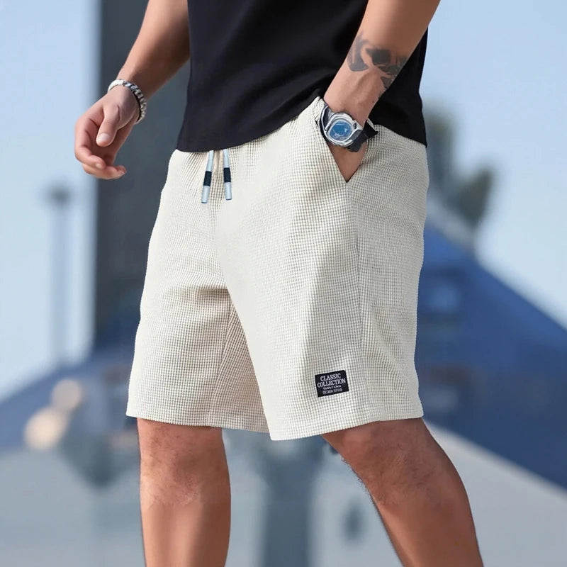 Short Masculino Casual Praia Respiráveis Tecido Texturizado Verão