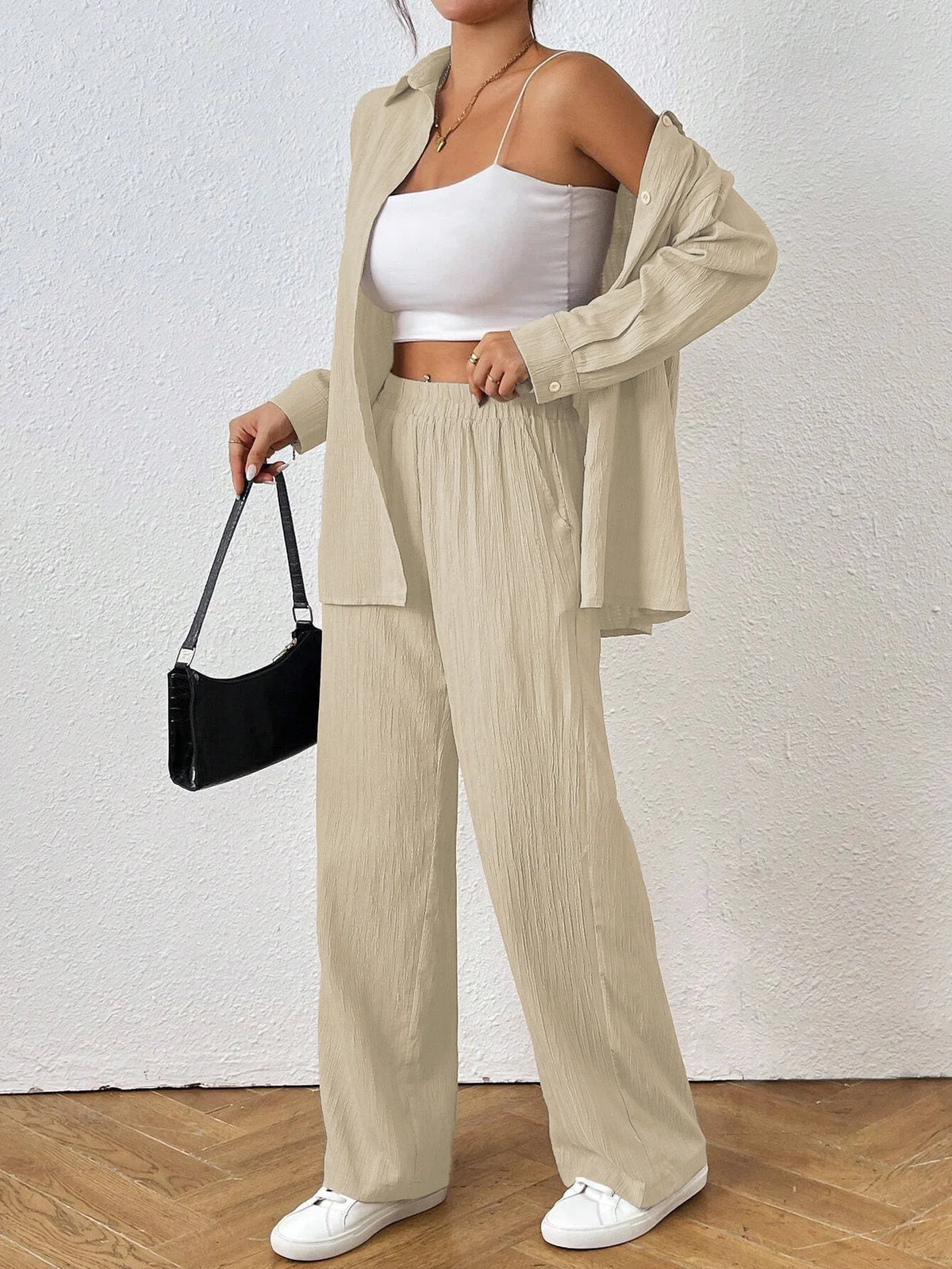Conjunto Feminino Camisa e Calça Ampla Alvorena