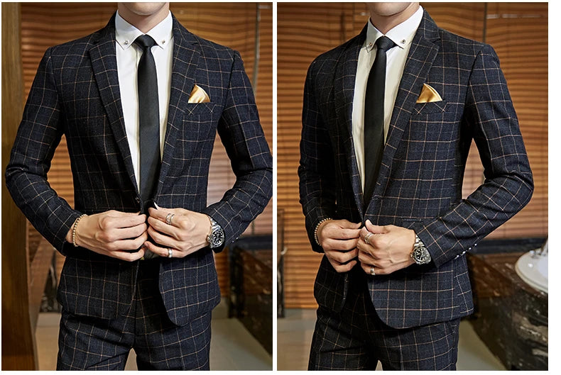Terno Masculino Casual Xadrez de Um Botão