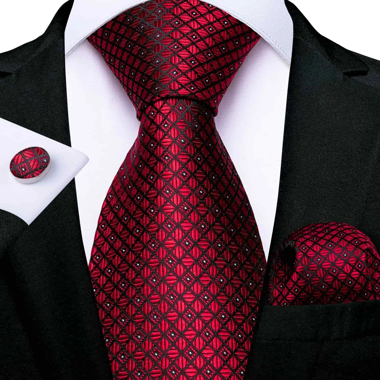 Square Dots Men Tie Handkerchief Cufflinks Set Woven Necktie For Wedding Party Business Male Ties Gift Casual Formal