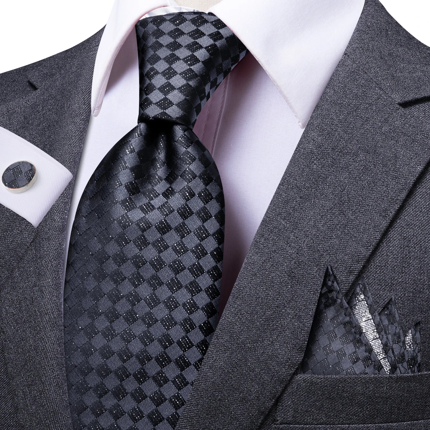 Kit Gravata Masculina Social com Lenço e Abotoaduras