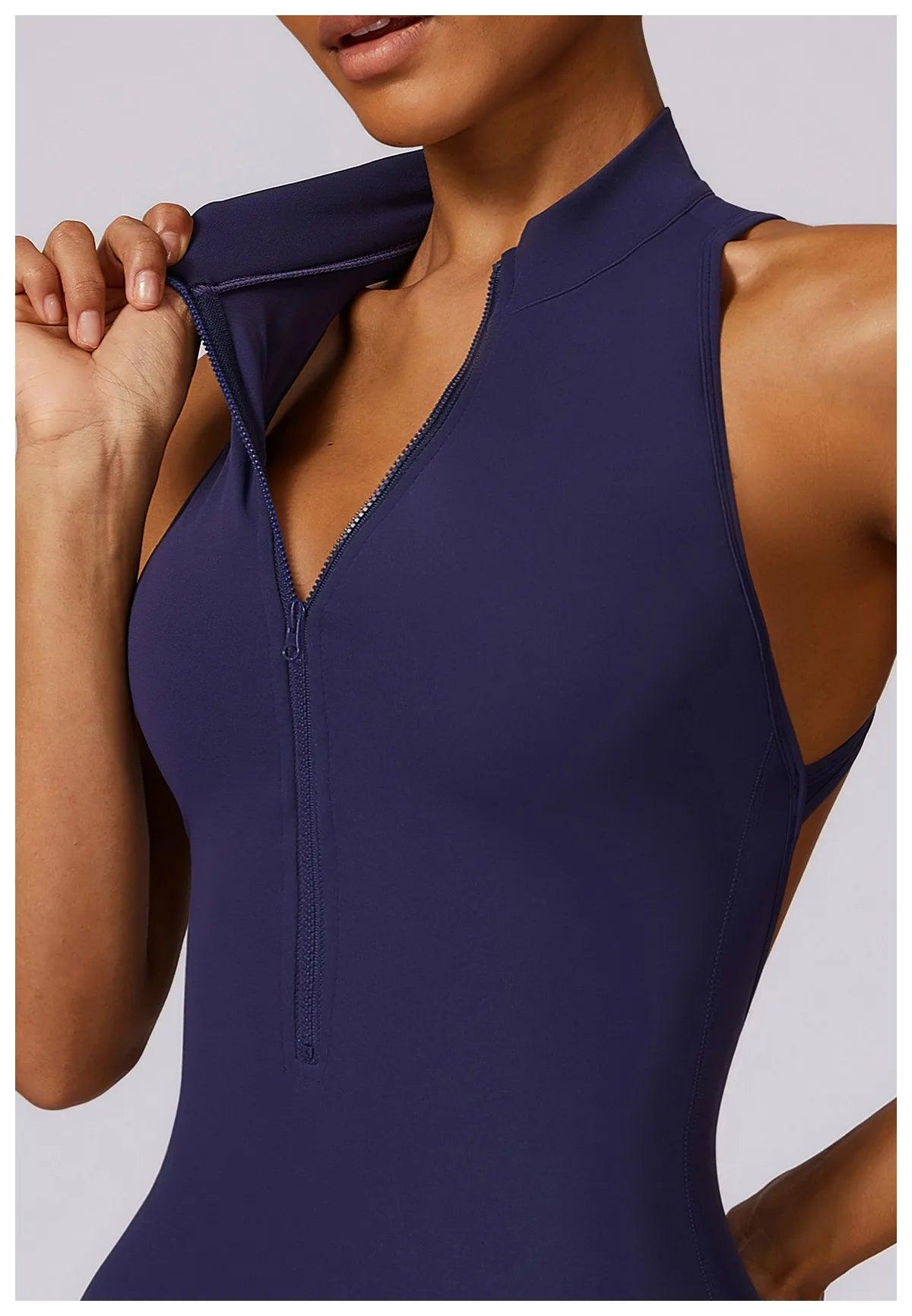 Macacão Feminino Fitness V-Back com Zíper