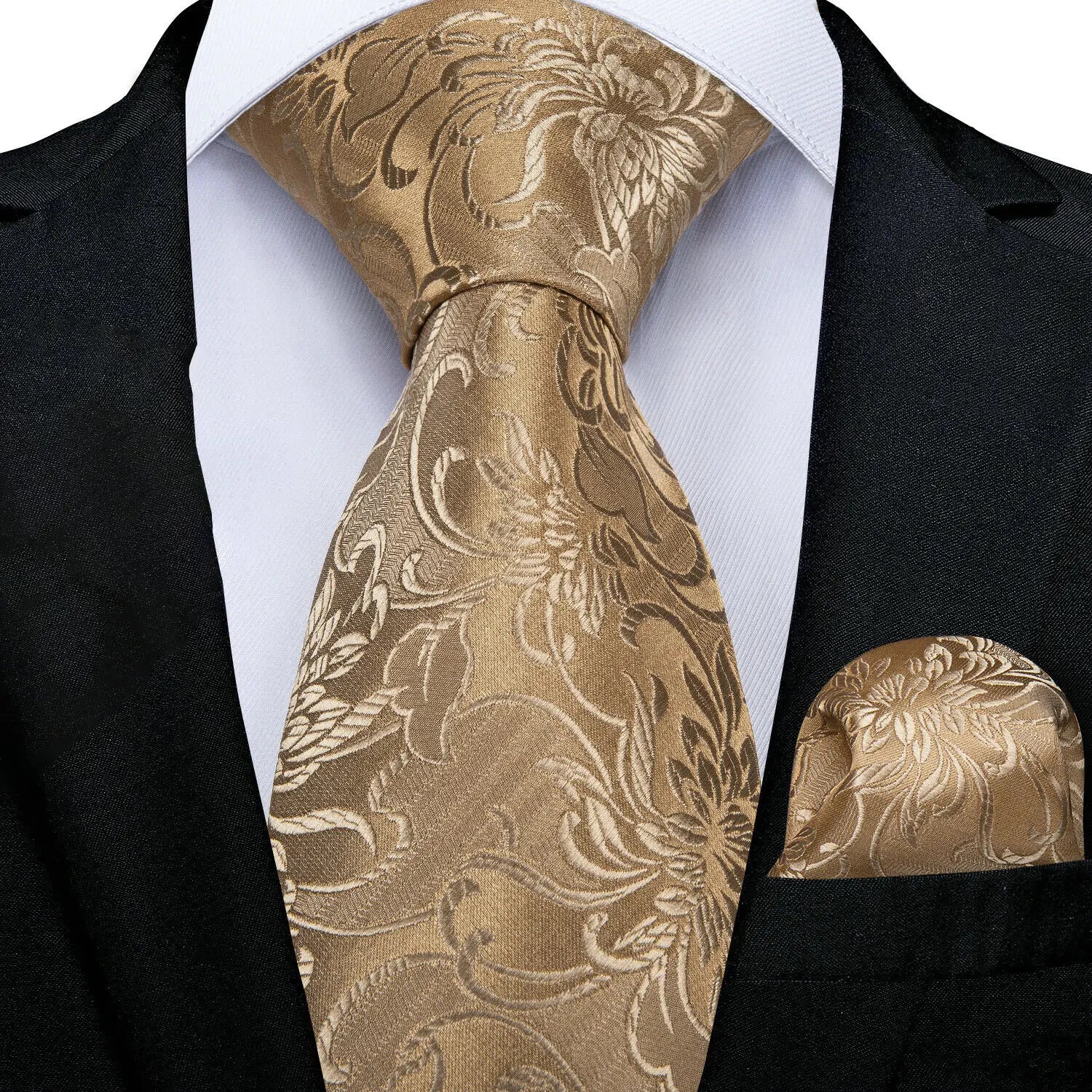 Gravata Masculina Dourada com Lenço de Bolso