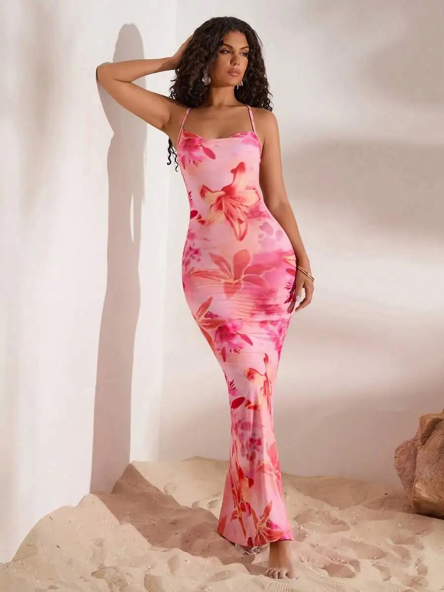 Vestido Longo Feminino de Malha com Estampa Floral by Loja Bruna Modas
