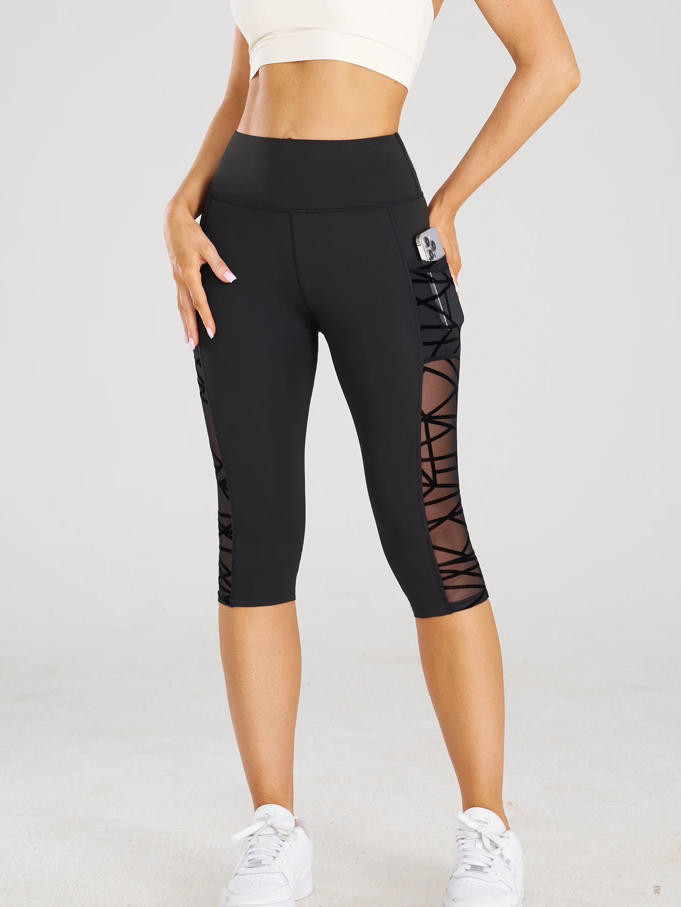 Calça Feminina de Leggings Cintura Alta Com Bolsos
