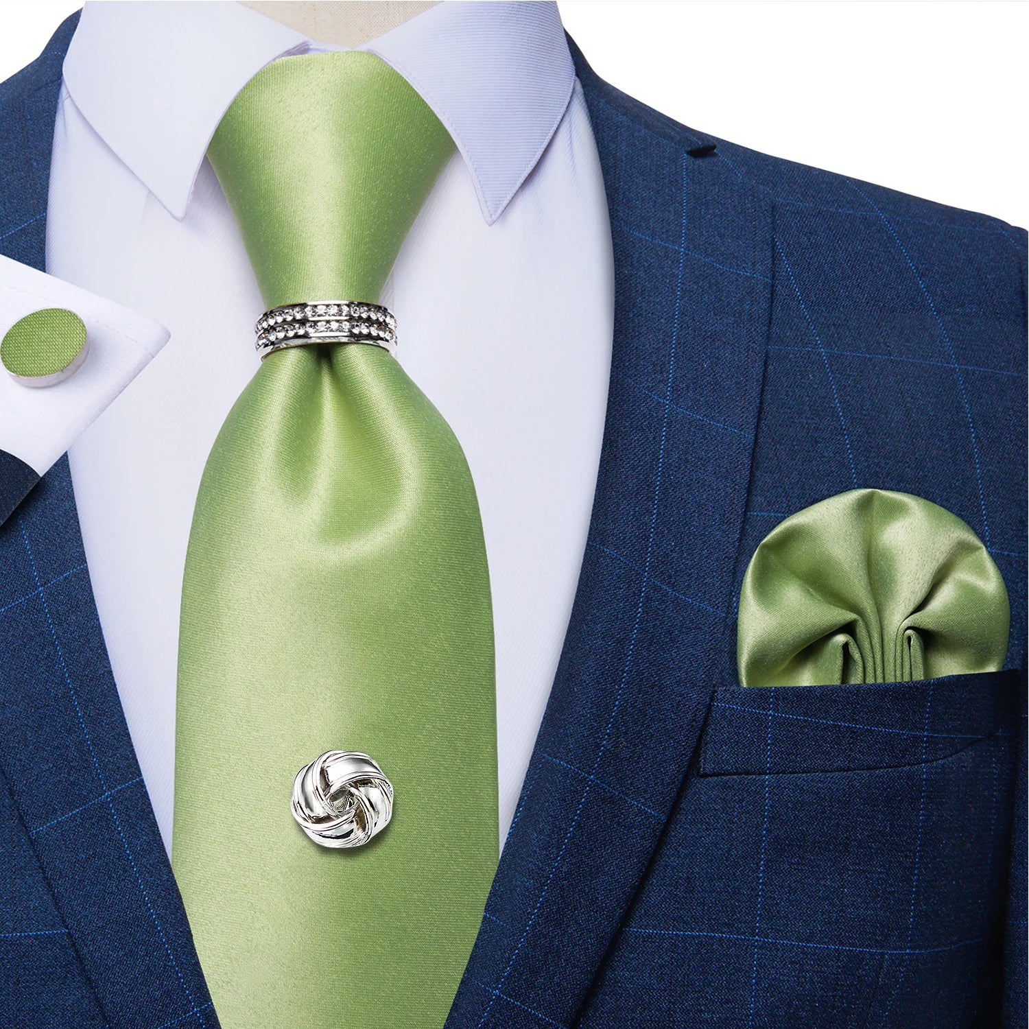Conjunto de Gravata Masculina de Luxo Verde 8cm