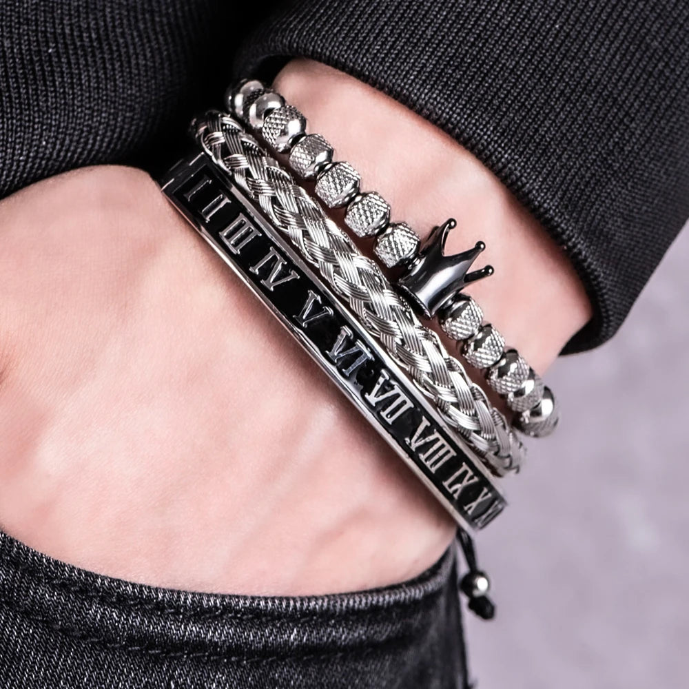 Pulseira Masculina de Luxo Coroa Romana