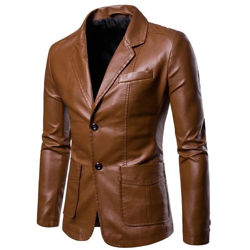 Blazer Masculino de Couro Sintético Slim fit