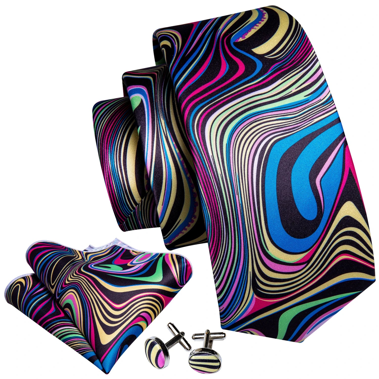 Conjunto Gravata Masculina Elegante com Lenço e Abotoaduras