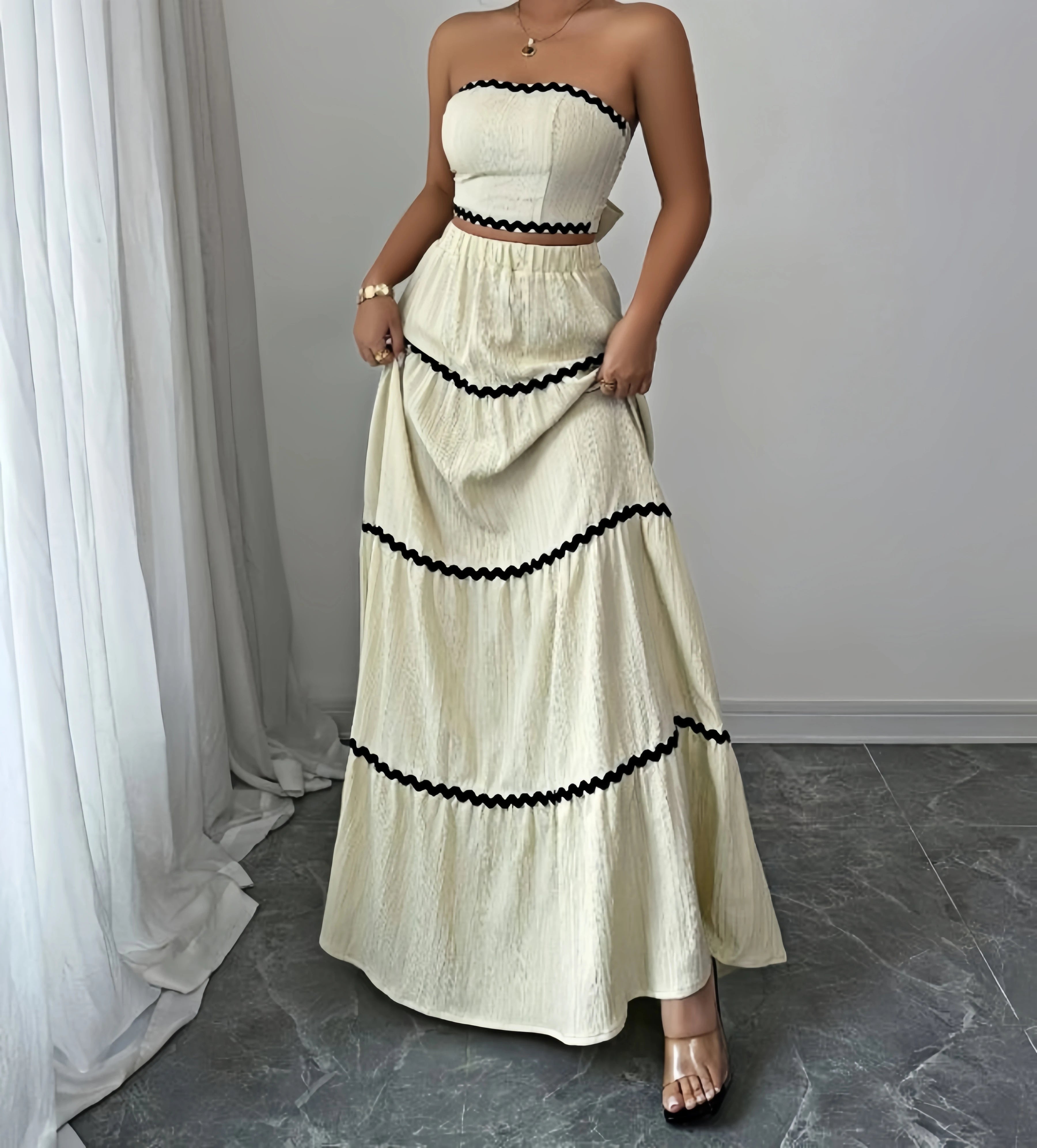 Conjunto Feminino Saia Maxi Bege by Loja Bruna Modas