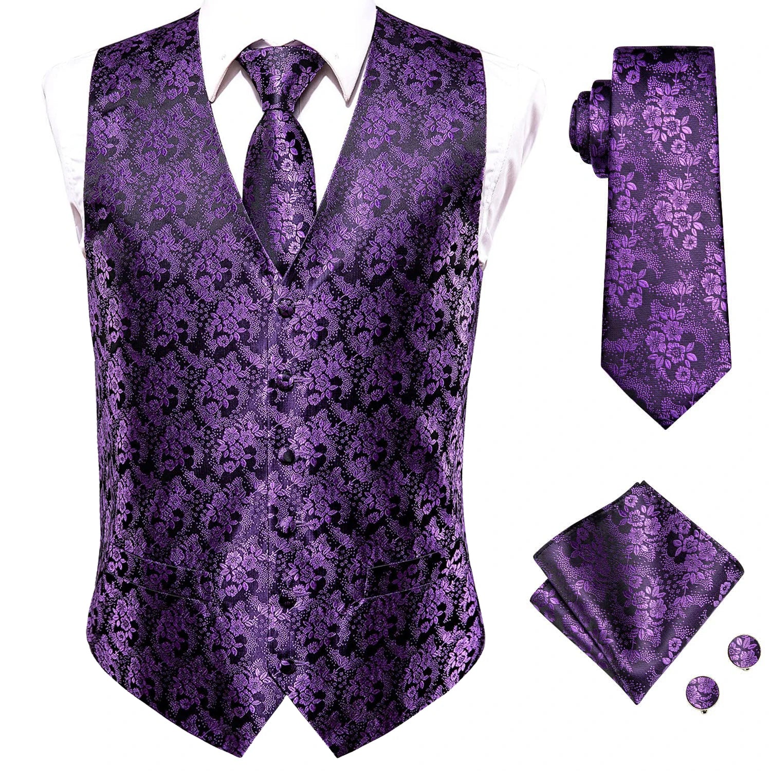 Conjunto Masculino de Seda Jacquard com Colete e Acessórios Imperium™