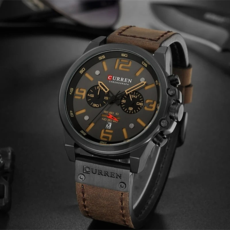 Relógio Masculino Quartzo Clássico com Pulseira de Couro