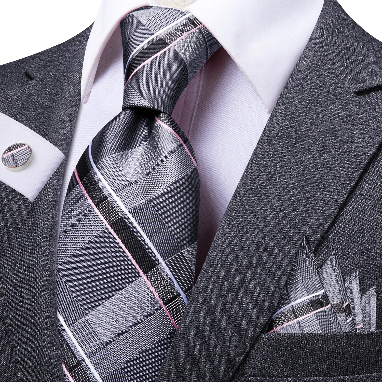 Kit Gravata Masculina Social com Lenço e Abotoaduras