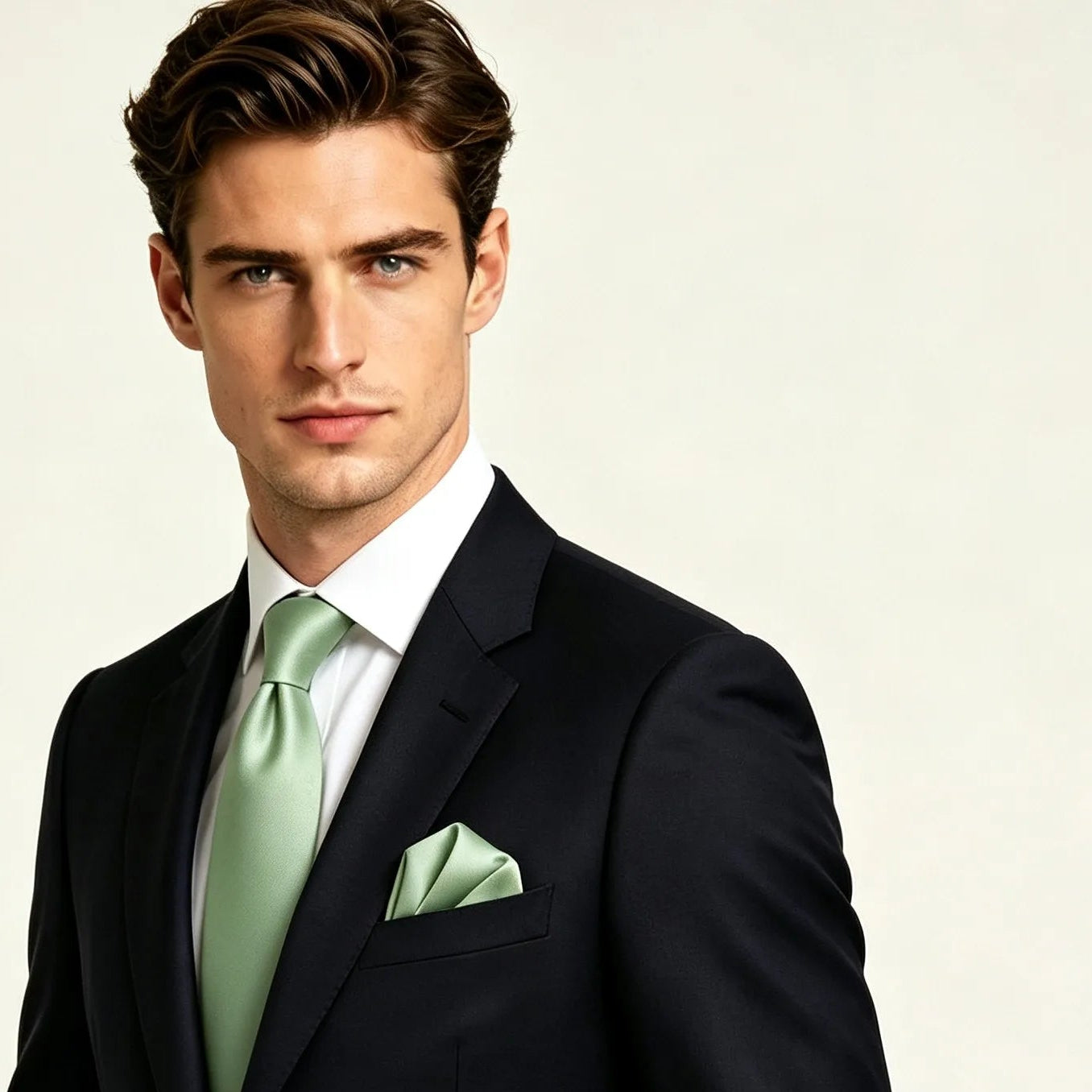 Gravata Masculina Verde Menta com Lenço de Bolso