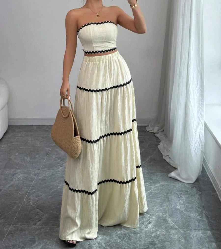 Conjunto Feminino Saia Maxi Bege by Loja Bruna Modas