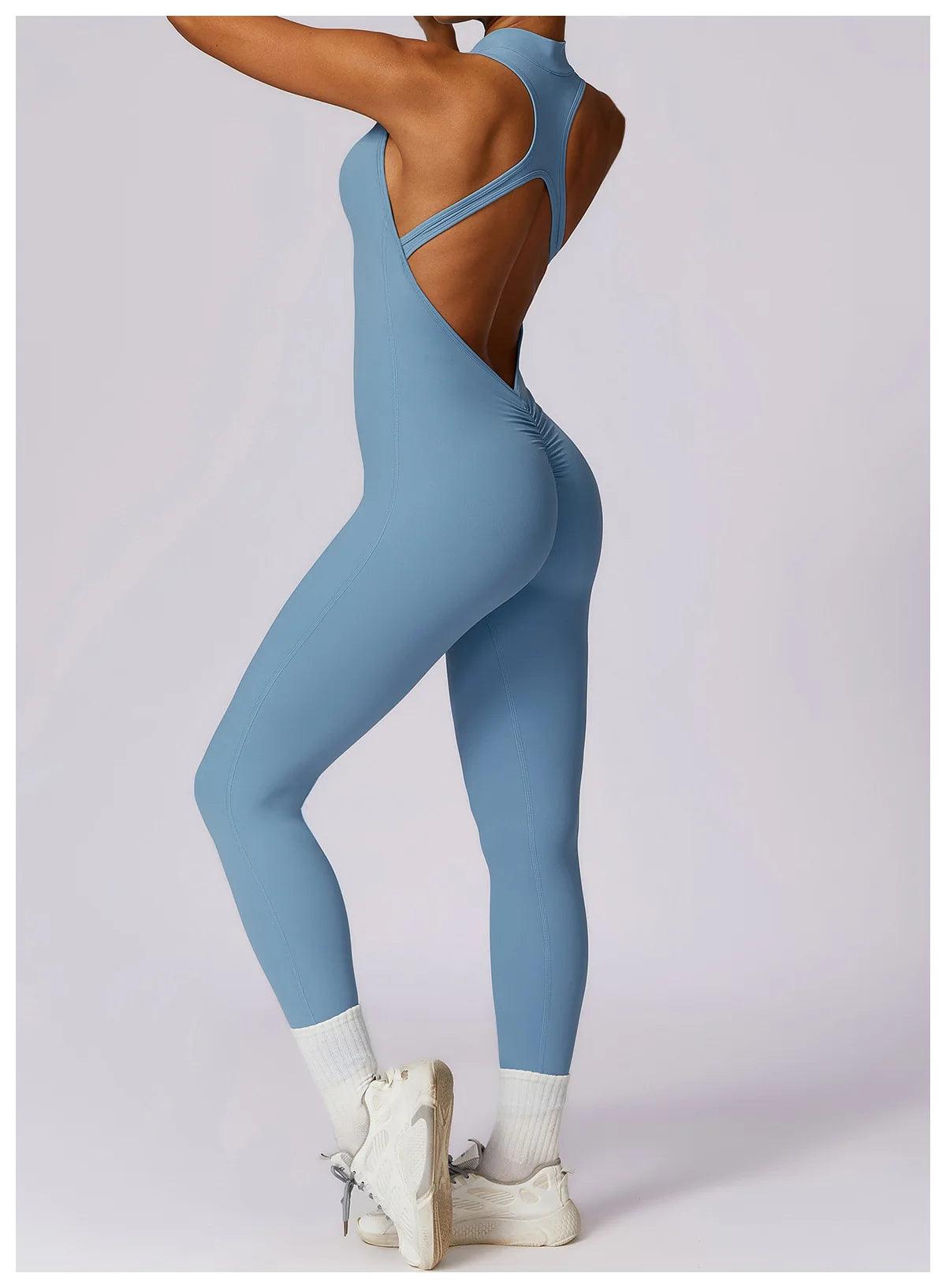 Macacão Feminino Fitness V-Back com Zíper