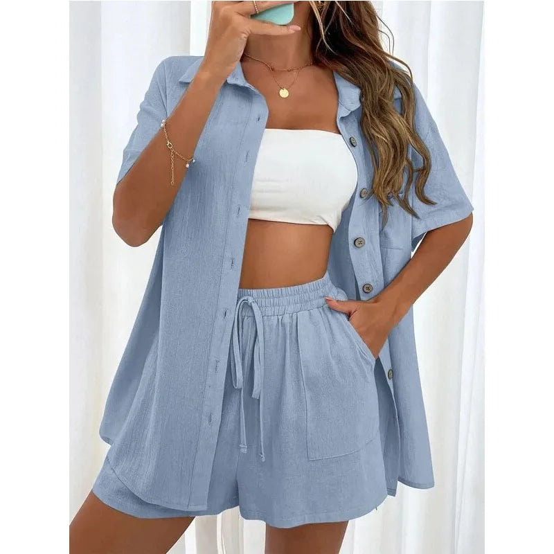 Conjunto Feminino Casual 2 Peças Short e Blusa Comprida
