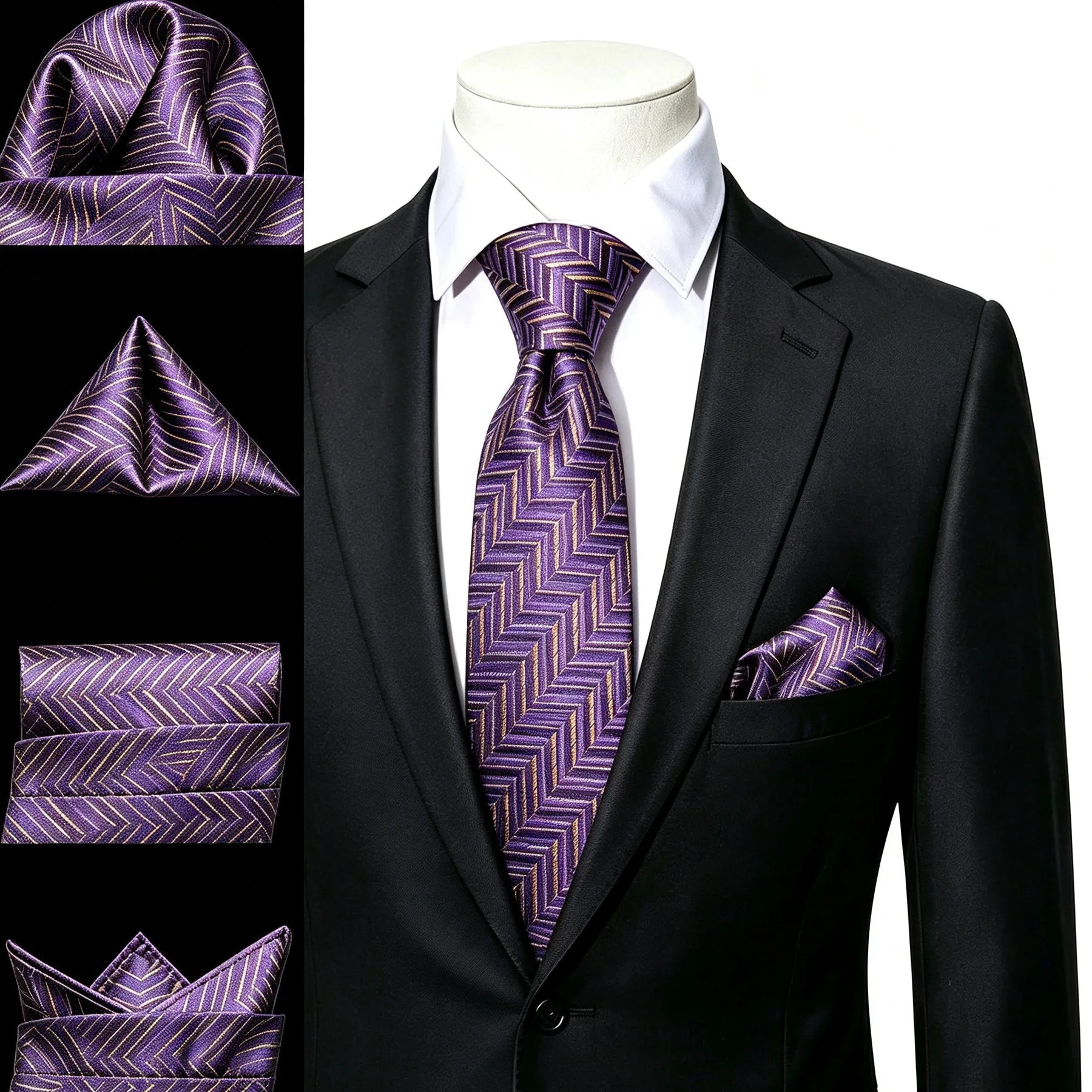 Gravata Masculina de Poliéster Roxo com Lenço de Bolso