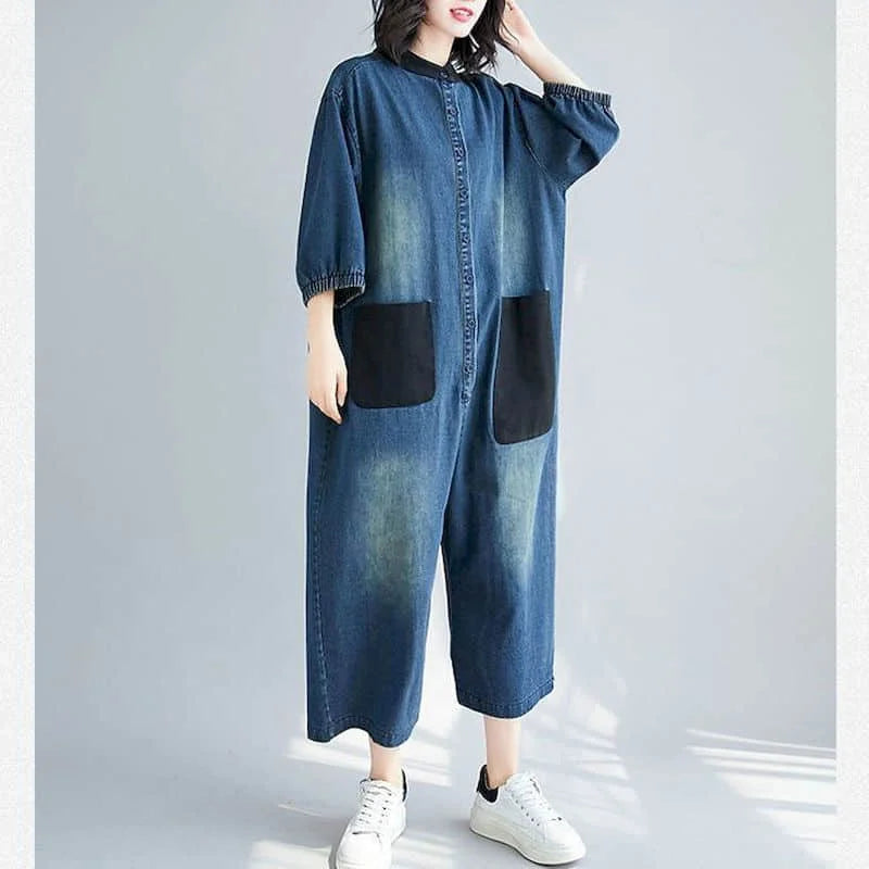 Macacão Feminino Jeans Manga Longa