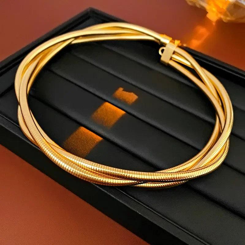 Colar de correntes de cobra Draweye para mulheres, estilo Hiphop Punk, gargantilhas torcidas vintage, joias multicamadas Y2K