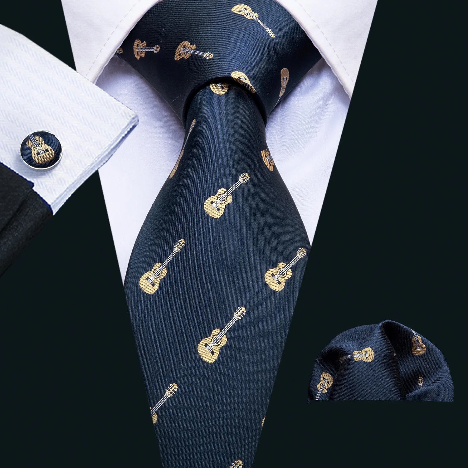 Kit de Gravata Masculina de Seda Jacquard Azul