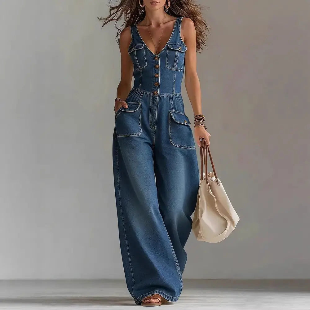 Macacão Jeans Feminino Casual com Suspensório
