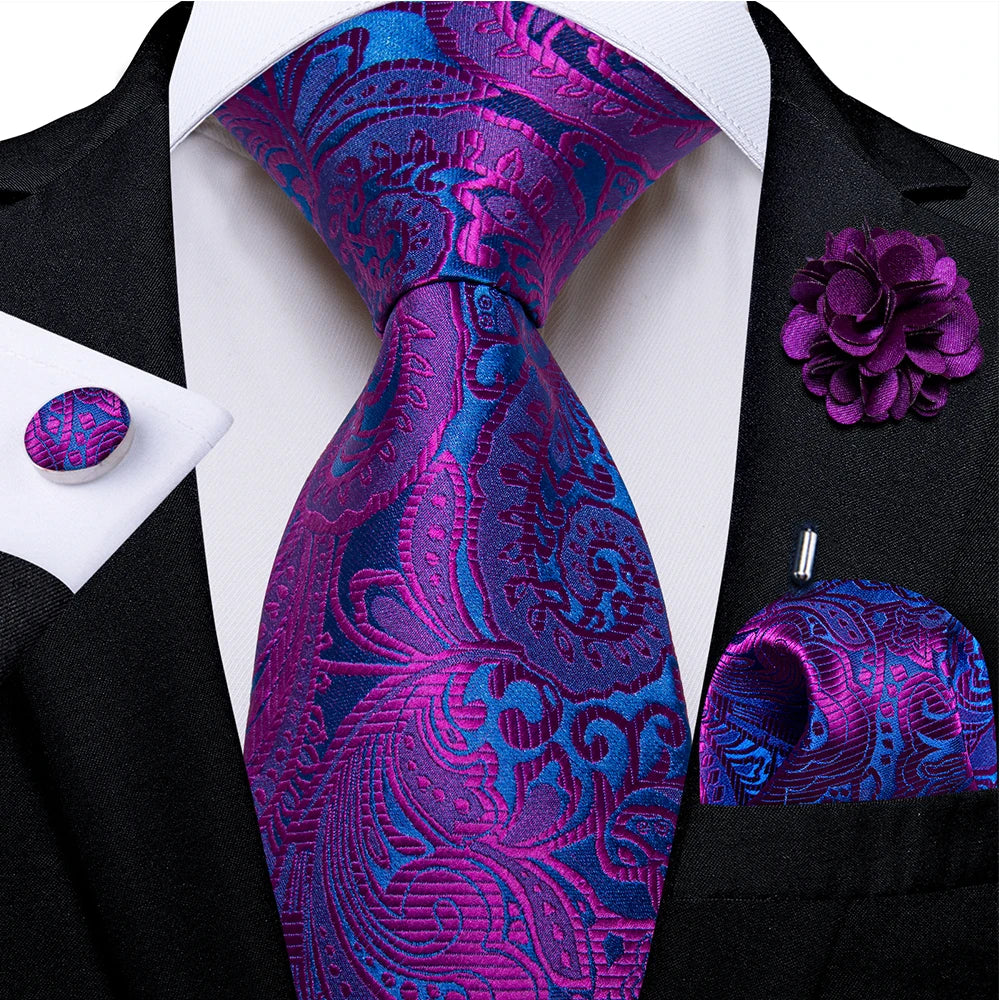 Kit de Gravata Masculina Floral de Luxo com Lenço de Bolso