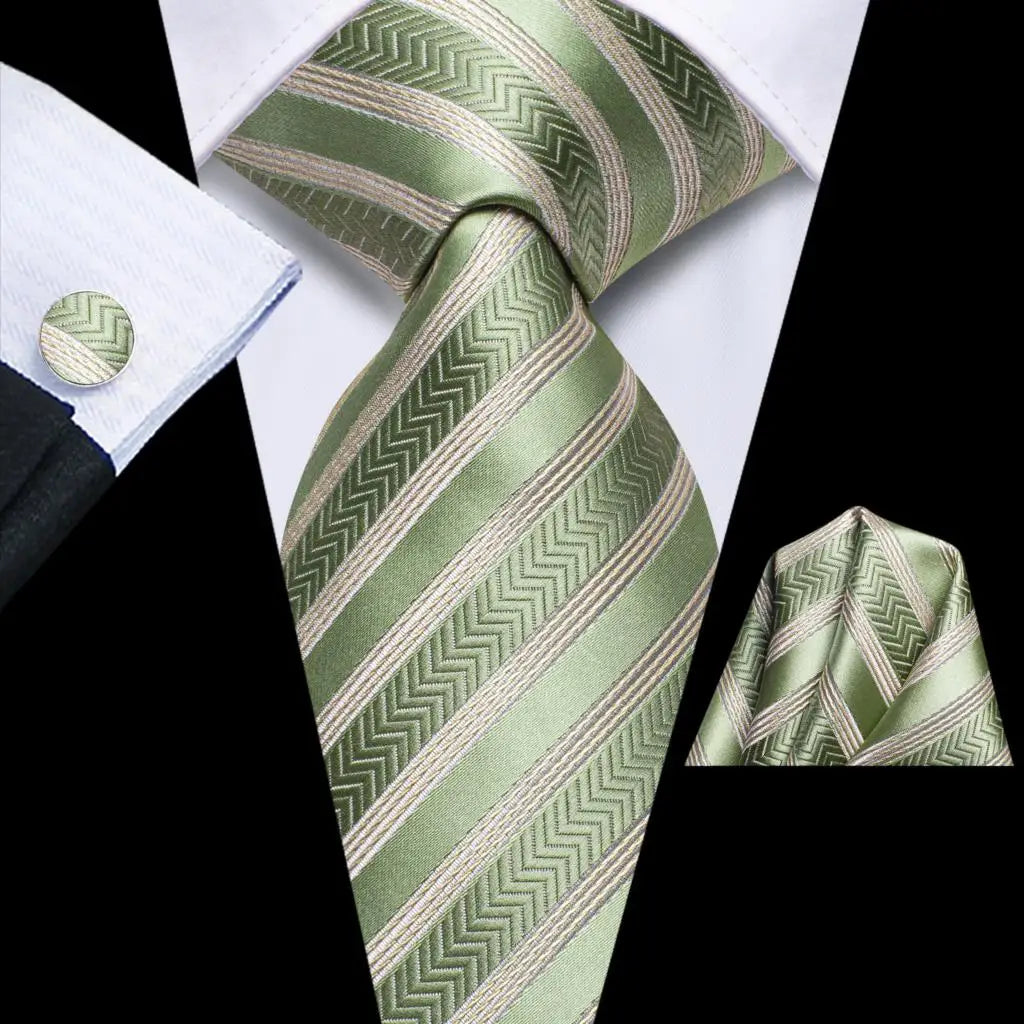 Kit de Gravata Masculina de Seda Jacquard com Lenço e Abotoaduras