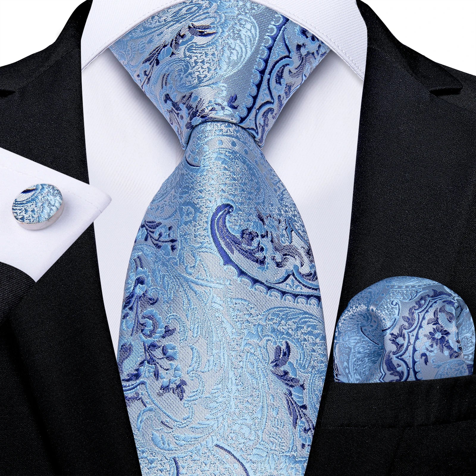Kit de Gravata Masculina Floral de Seda com Poliéster