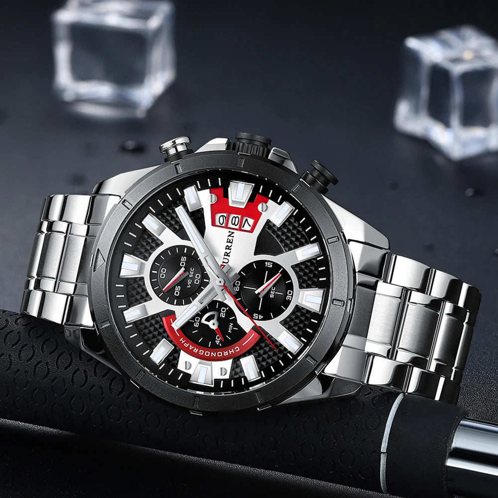 Relógio Masculino Pulseira de Aço Inoxidável com Mostrador Grande by Loja Bruna Modas