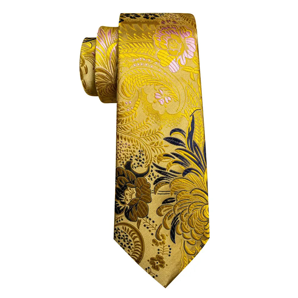 Gravata Masculina Amarelo Floral com Acessórios by Loja Bruna Modas