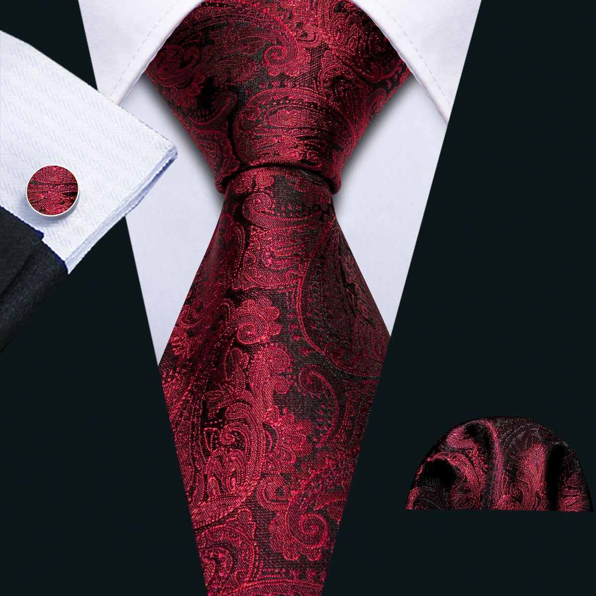 Gravata Masculina Clássica Vermelho e Preto com Acessórios by Loja Bruna Modas