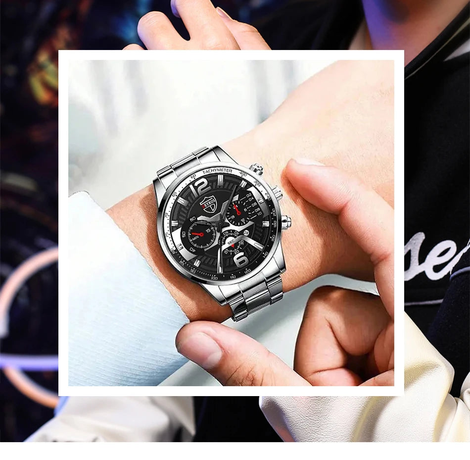 Conjunto de Jóias Masculina com Relógio de Pulso