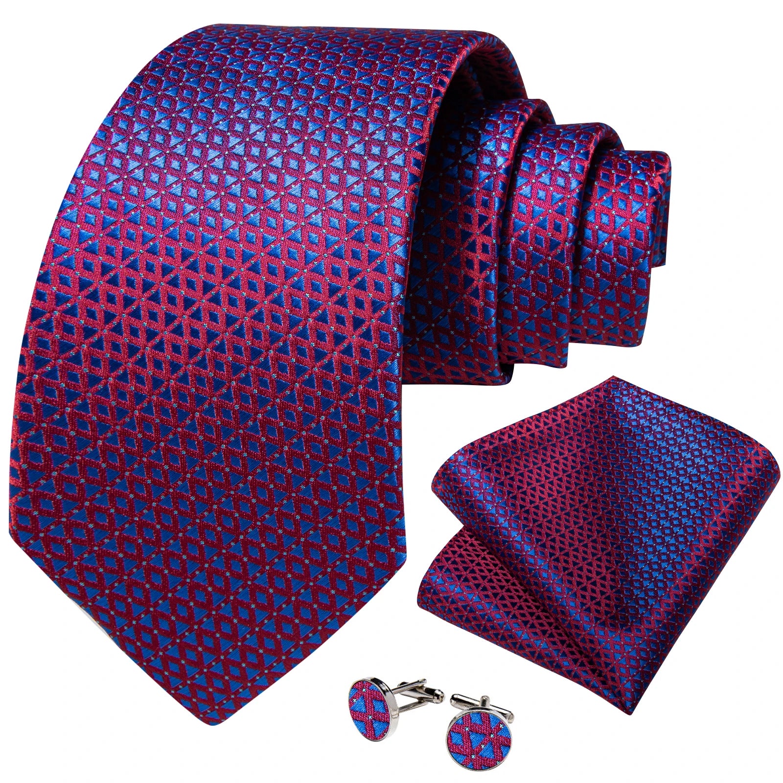 Conjunto Gravata Seda com Poliéster 8cm com Lenço e Abotoaduras