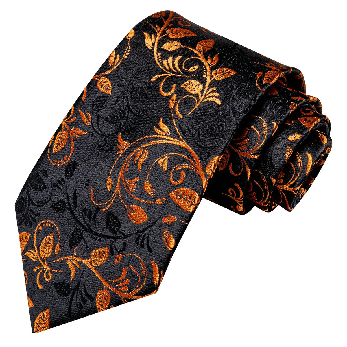 Gravata Masculina Preto Floral com Lenço de Bolso