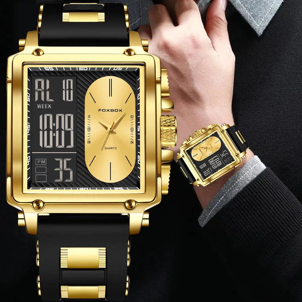 Relógio Masculino de Luxo Quadrado Cronógrafo