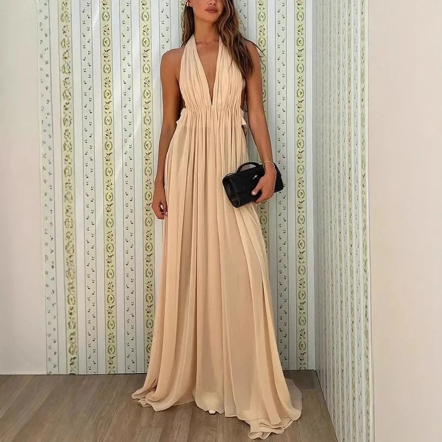 Vestido Longo Feminino de Festa com Decote em V Profundo