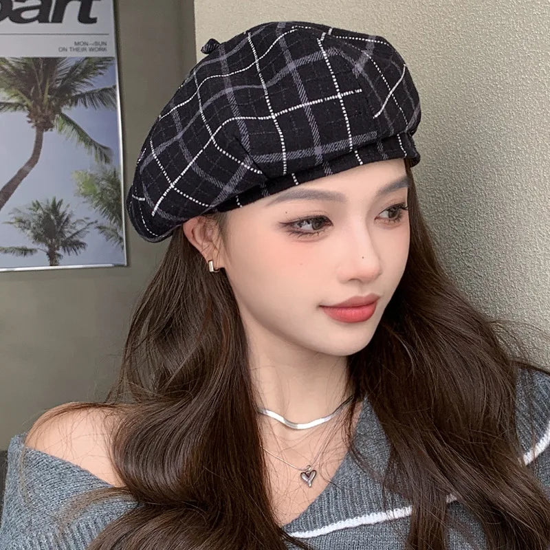 Boina Feminina Xadrez Estilo Britânico