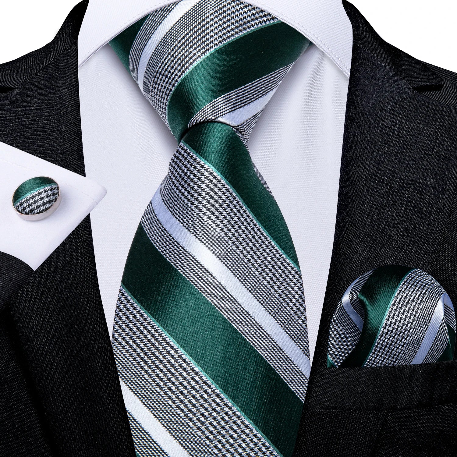 Kit Gravata Masculina Luxo com Lenço e Abotoaduras Social