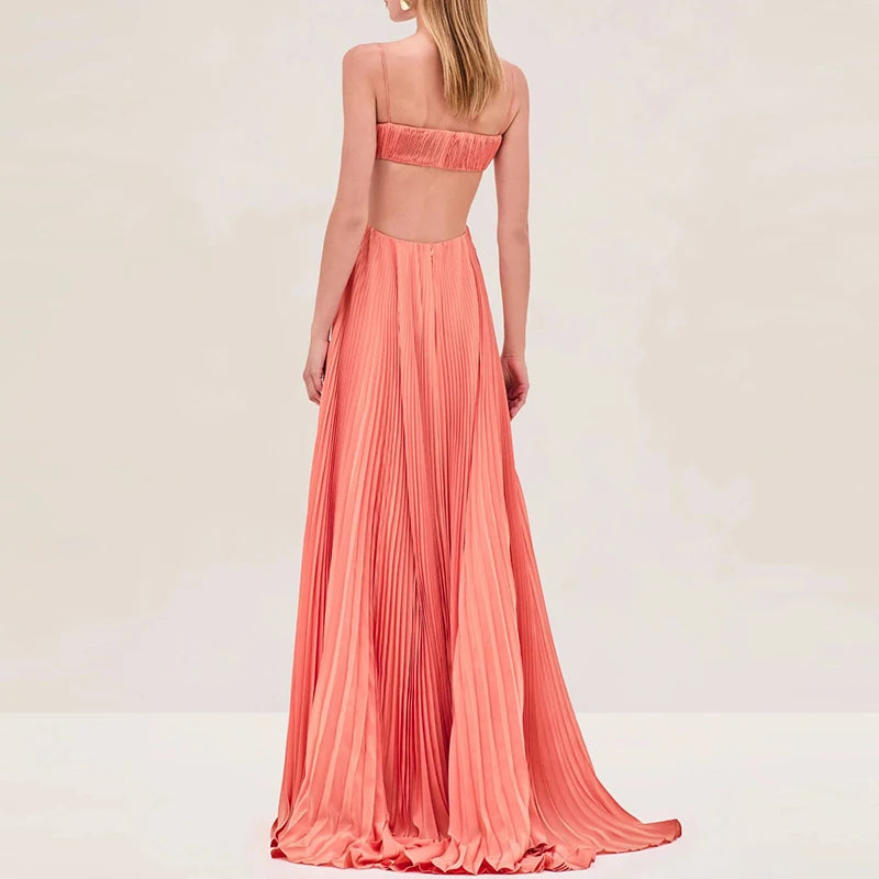 Vestido Longo Elegante Ombro a Ombro Plissado Starlight™